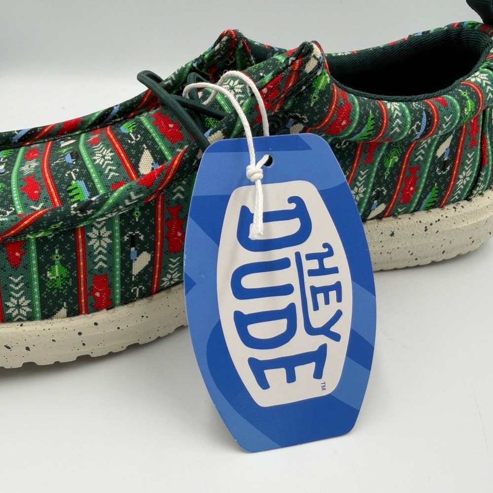 Hey Dude Wally Fishmas Sweater Mens Size 10 Pine Green New Holiday Loafers *NEW* - Picture 8 of 10